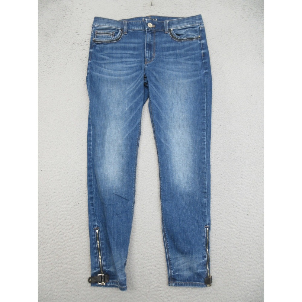WHBM Skinny Ankle Jeans Womens 8 Blue Mid Rise Zip Buckle Detail Stretch Denim
